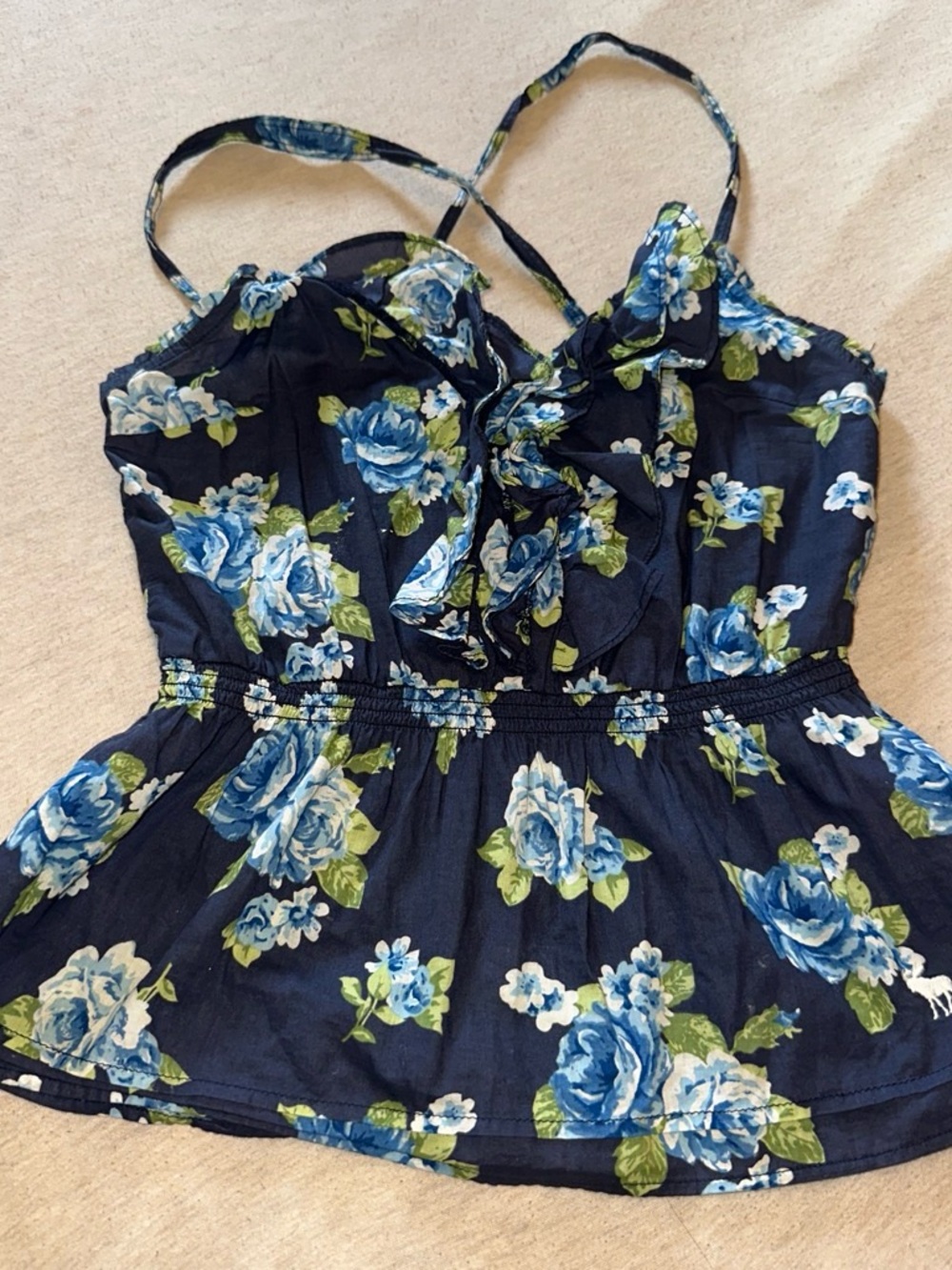 Abercrombie & Fitch Navy Floral Spaghetti Strap Peplum Top